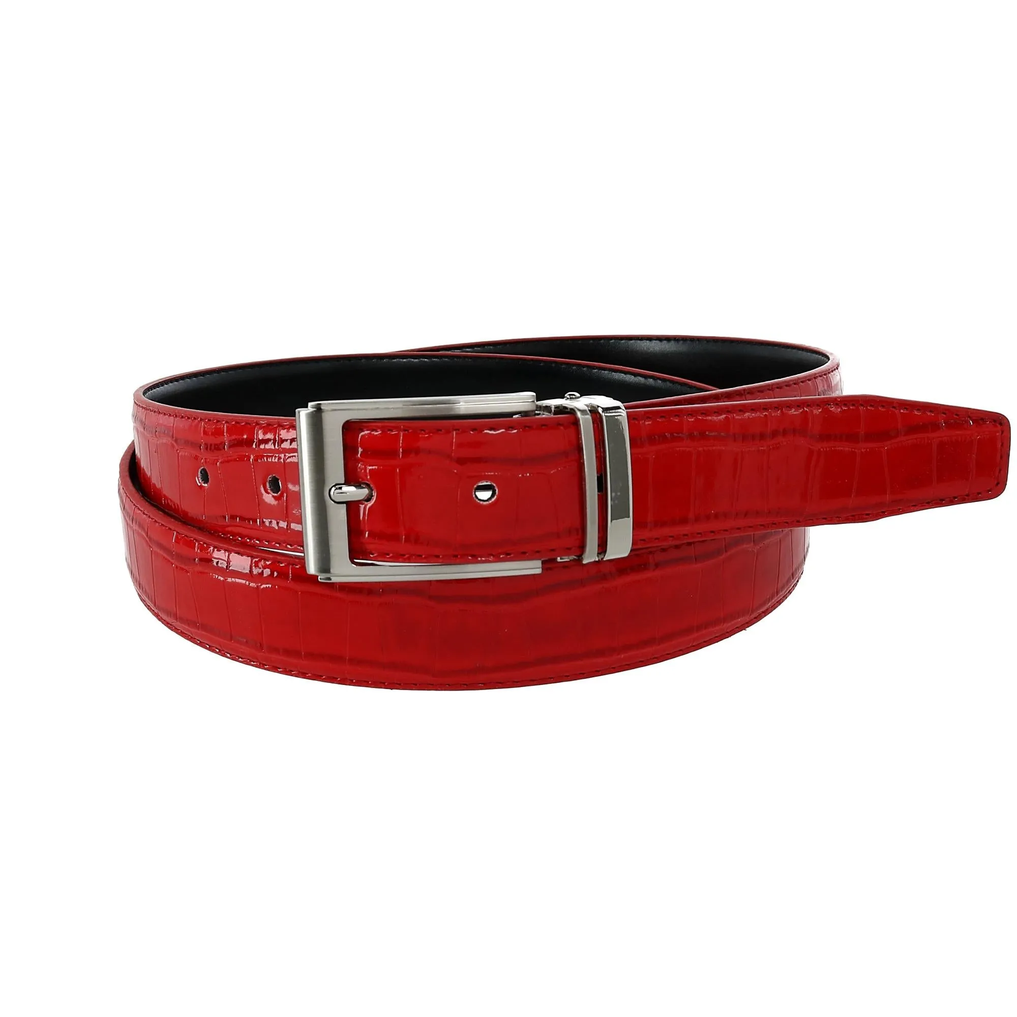 Leather Croc Print Dress Belt with Clamp On Buckle