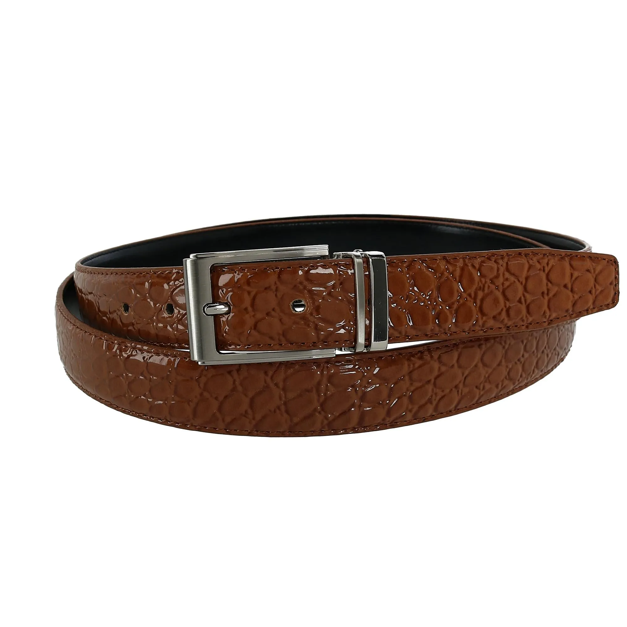 Leather Croc Print Dress Belt with Clamp On Buckle