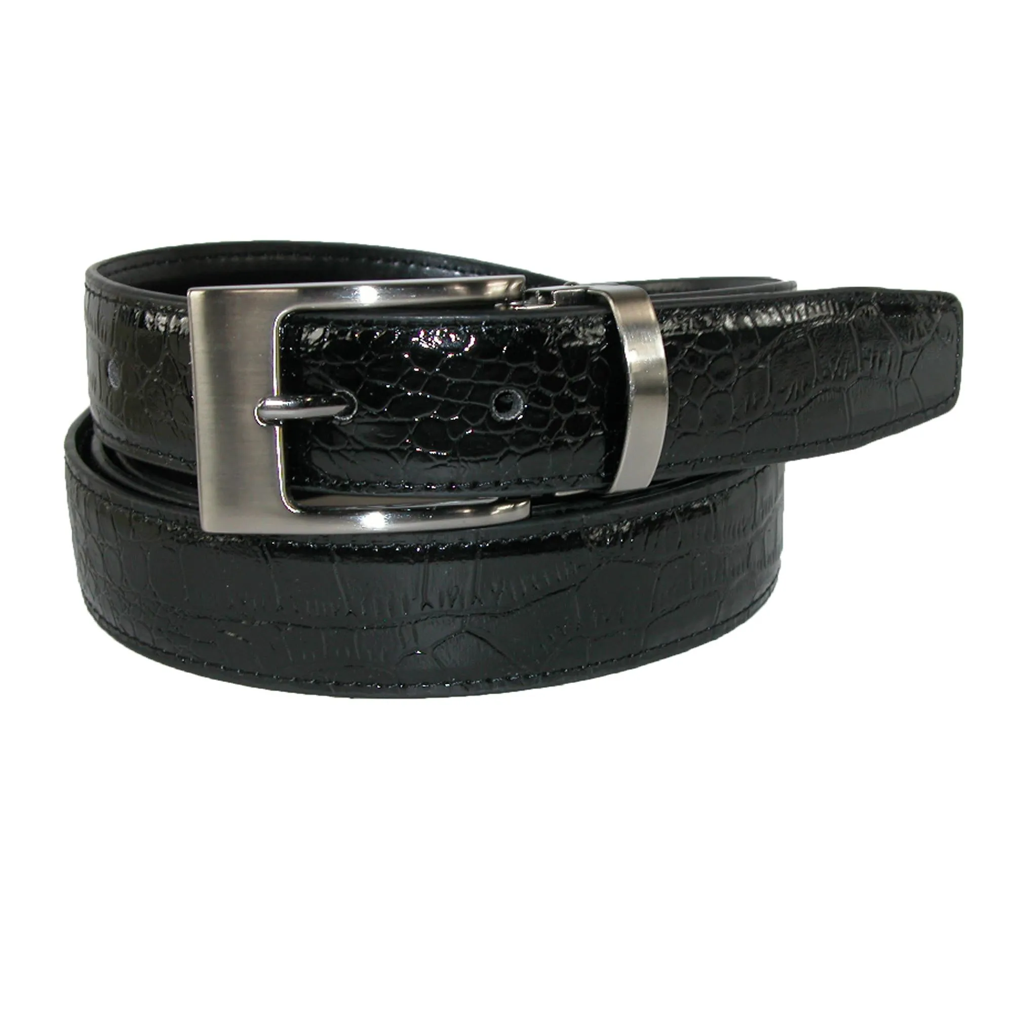 Leather Croc Print Dress Belt with Clamp On Buckle