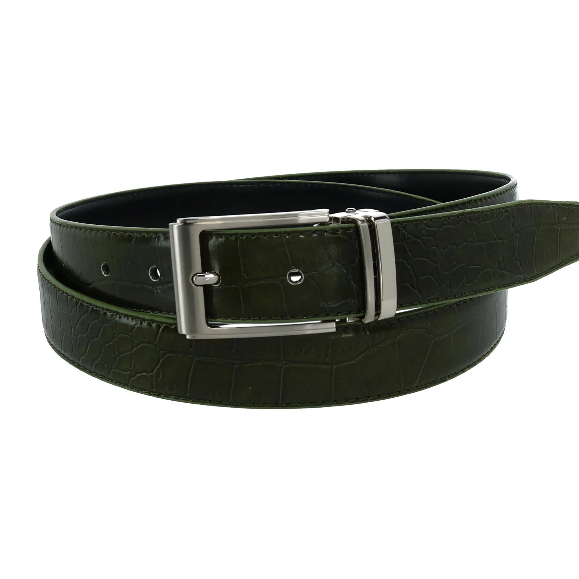 Leather Croc Print Dress Belt with Clamp On Buckle