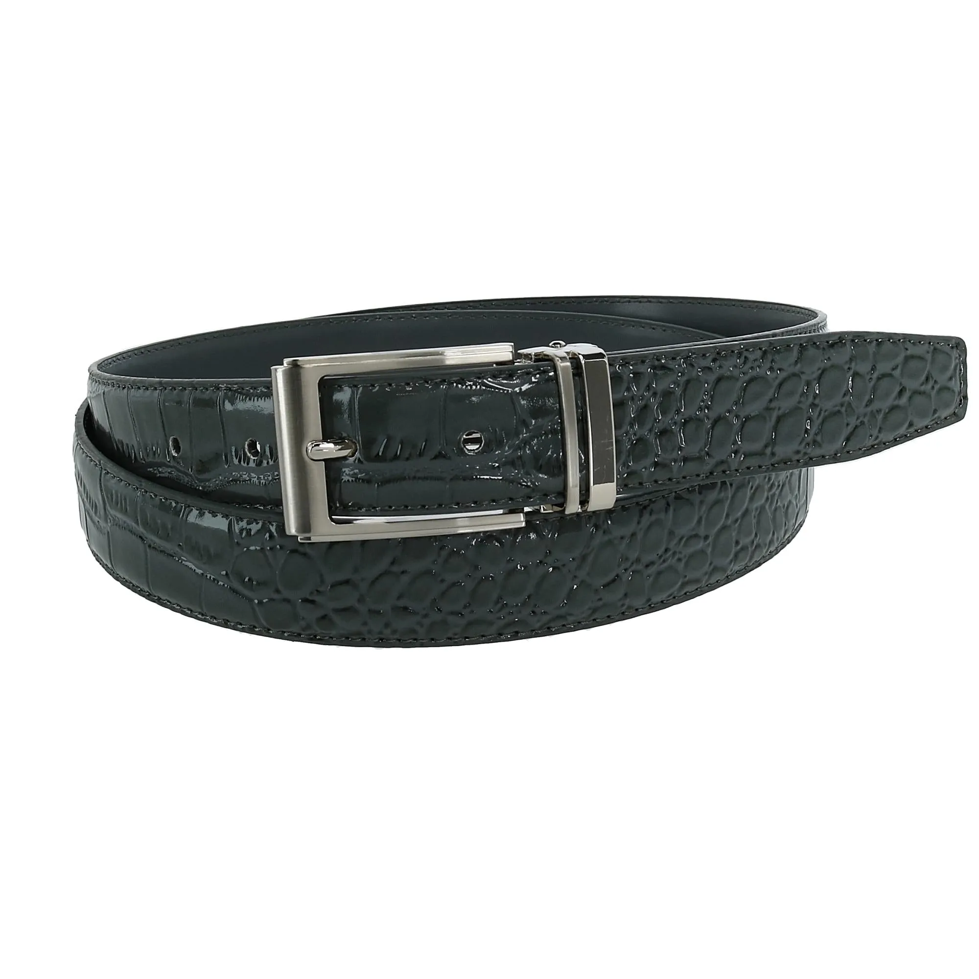 Leather Croc Print Dress Belt with Clamp On Buckle