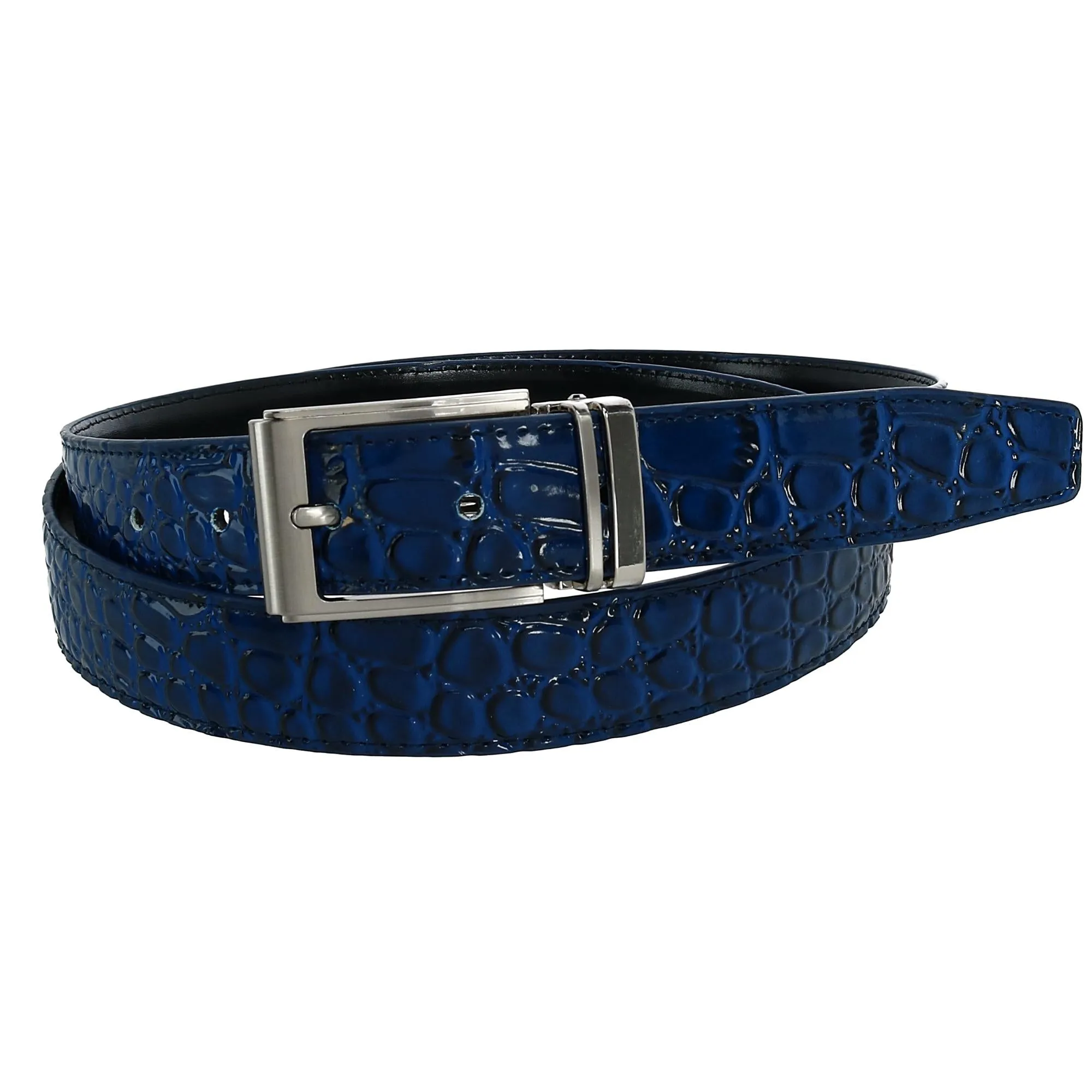Leather Croc Print Dress Belt with Clamp On Buckle