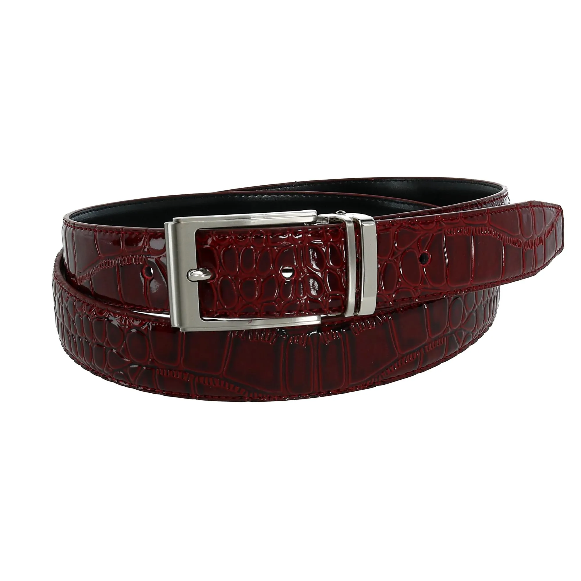 Leather Croc Print Dress Belt with Clamp On Buckle