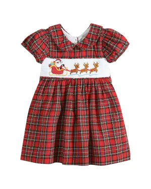 Lil Cactus Christmas Plaid Santa Sleigh Smocked Dress