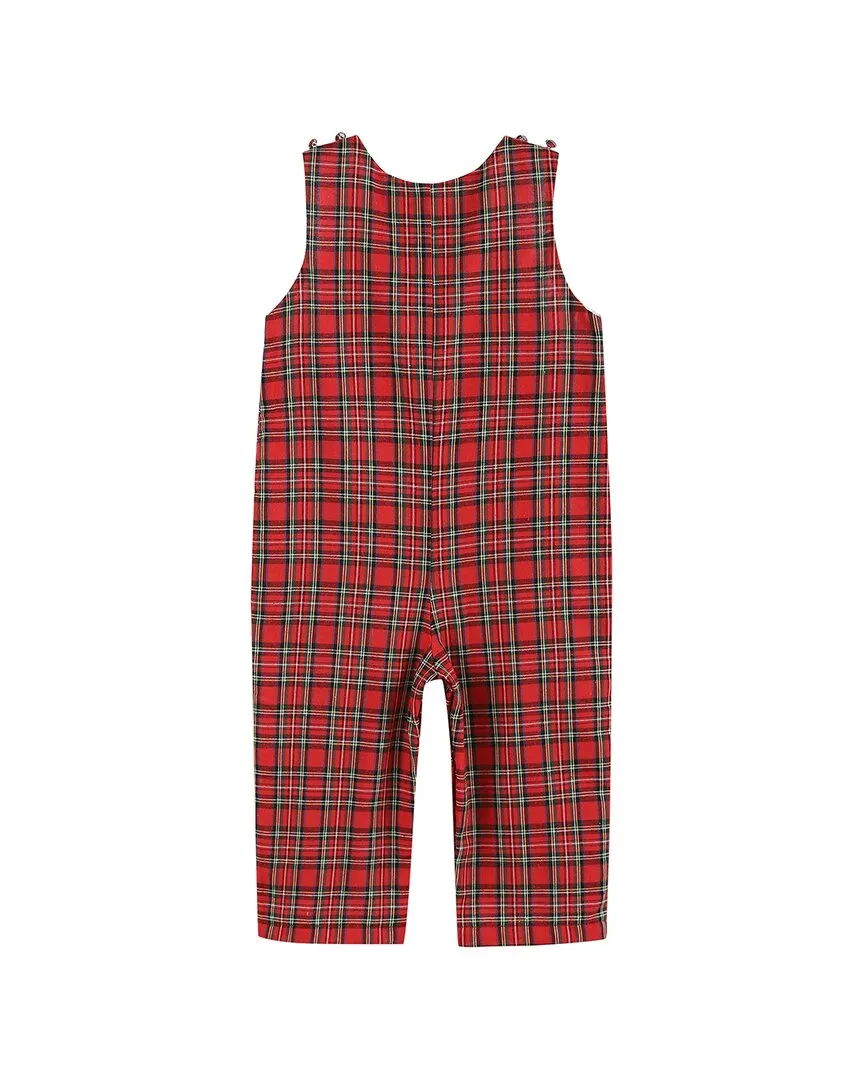 Lil Cactus Christmas Plaid Santa Sleigh Smocked Overall