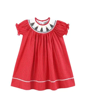 Lil Cactus Christmas Tree Smocked Bishop Dress