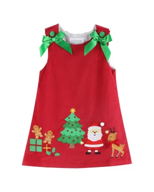 Lil Cactus Corduroy Christmas Applique Bow Dress