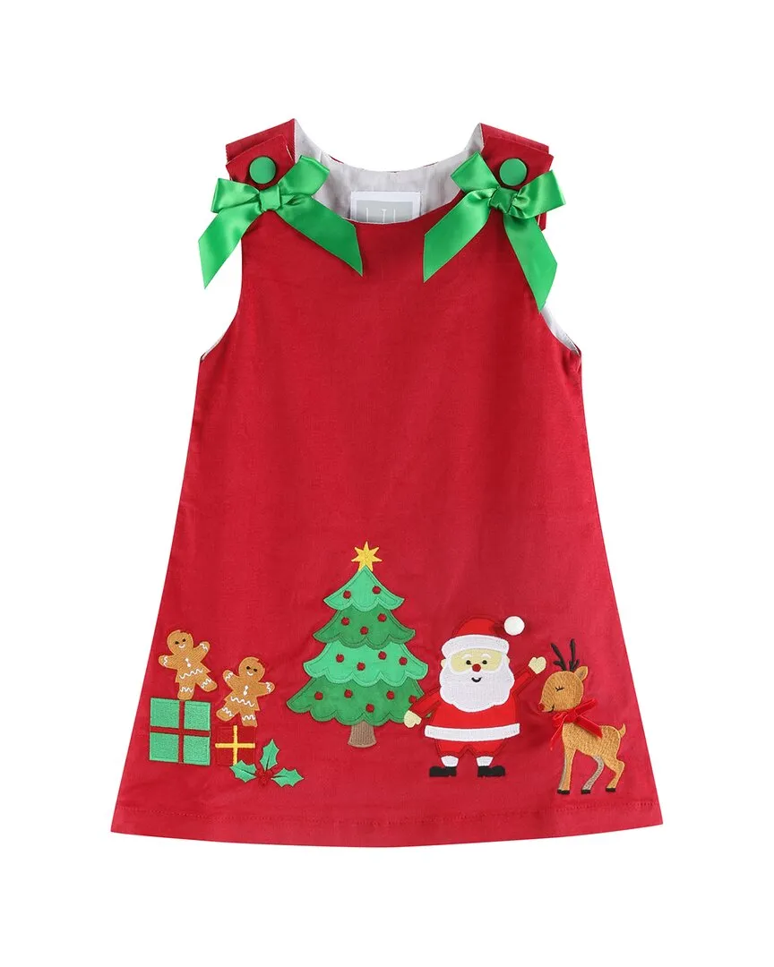 Lil Cactus Corduroy Christmas Applique Bow Dress