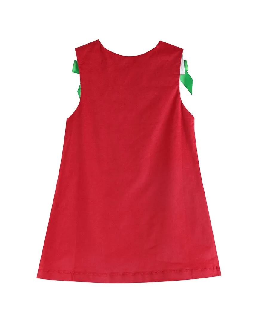 Lil Cactus Corduroy Christmas Applique Bow Dress