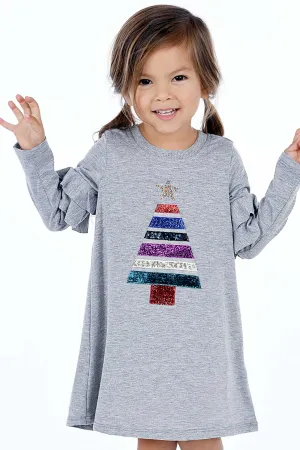 Little Girls Christmas Tree Long Sleeve Dress