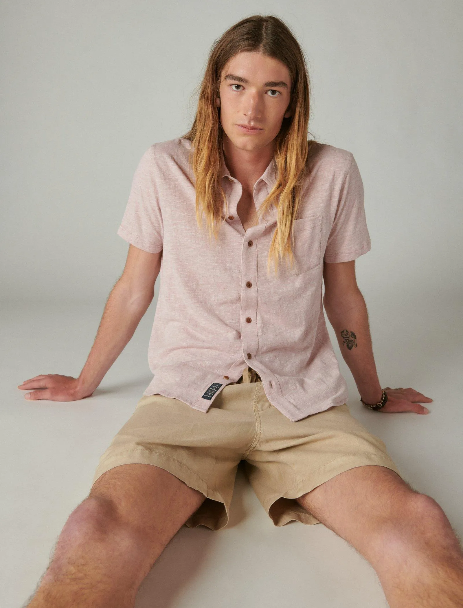 Lucky Brand Men's Linen Short Sleeve Button Up Shirt