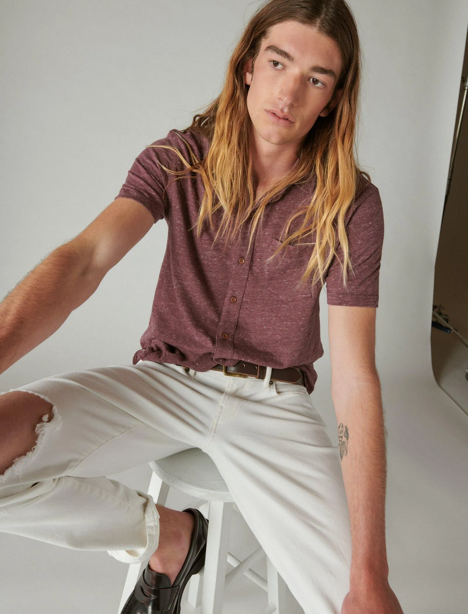 Lucky Brand Men's Linen Short Sleeve Button Up Shirt