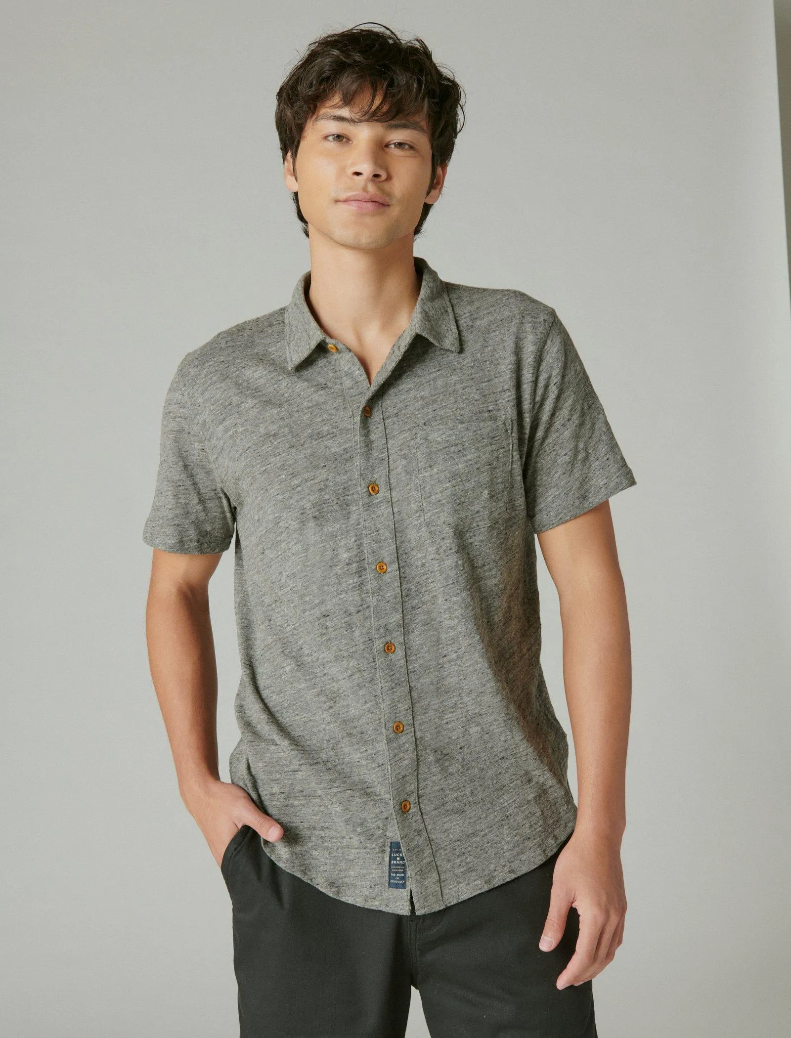 Lucky Brand Men's Linen Short Sleeve Button Up Shirt
