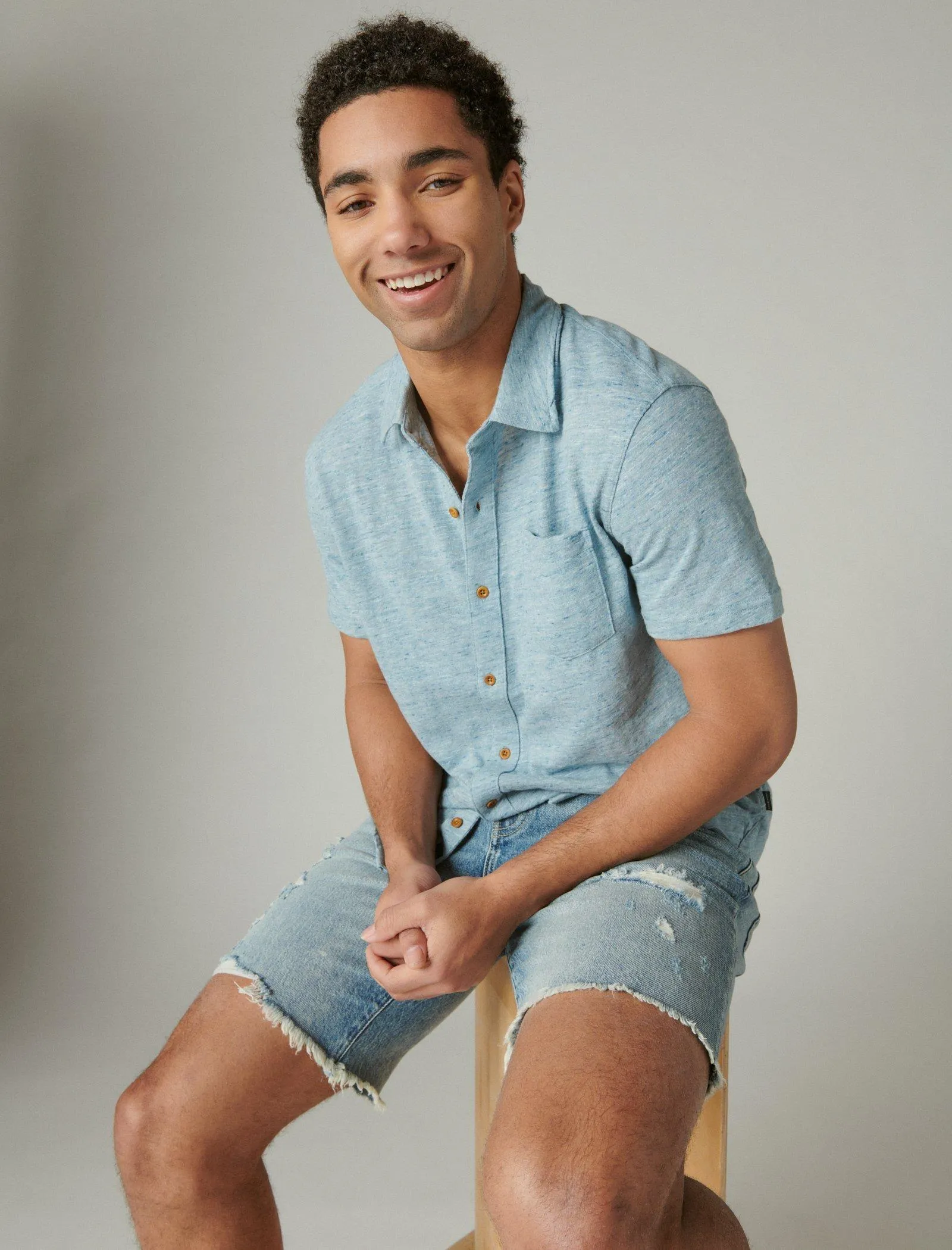 Lucky Brand Men's Linen Short Sleeve Button Up Shirt