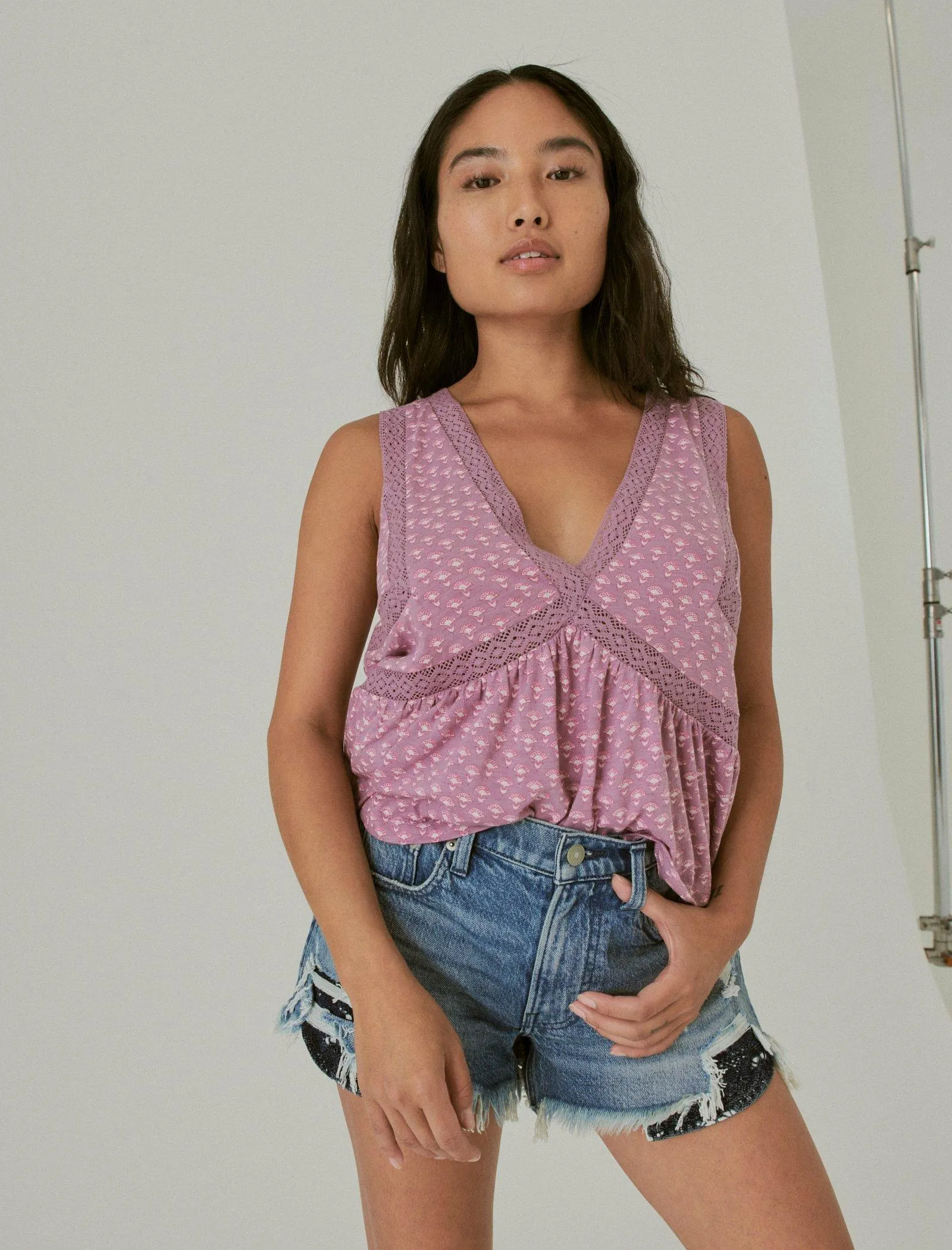 Lucky Brand Women's Geo Lace Trim Tank