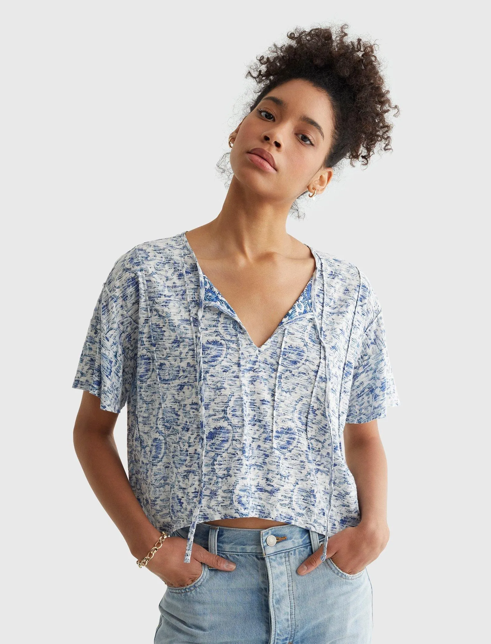 Lucky Brand Women's Pintuck Hi-Low Top