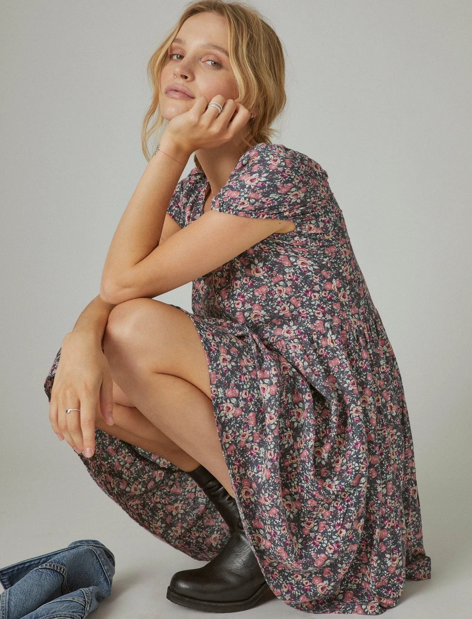 Lucky Brand Women's Short Sleeve Babydoll Dress