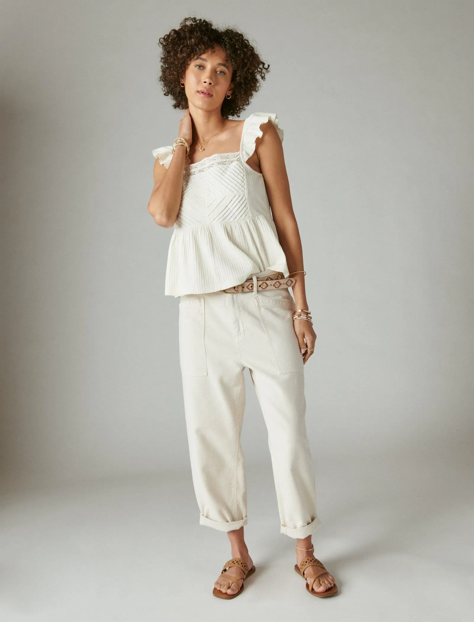 Lucky Brand Women's Textured Yoke Peplum Tank