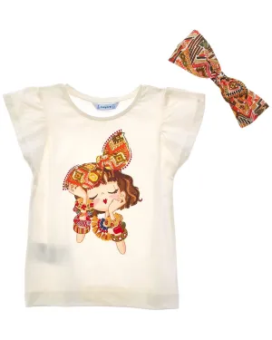 Mayoral Floral Bow Graphic Tee Headband