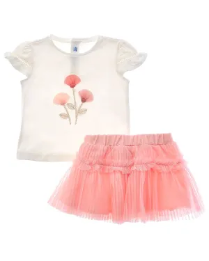 Mayoral Peach Flower Graphic Outfit