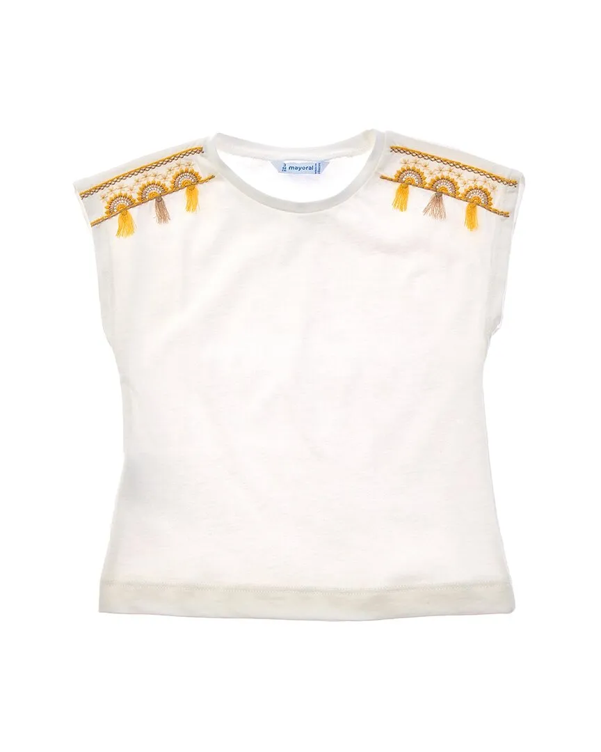 Mayoral Tassel Embroidered Tee