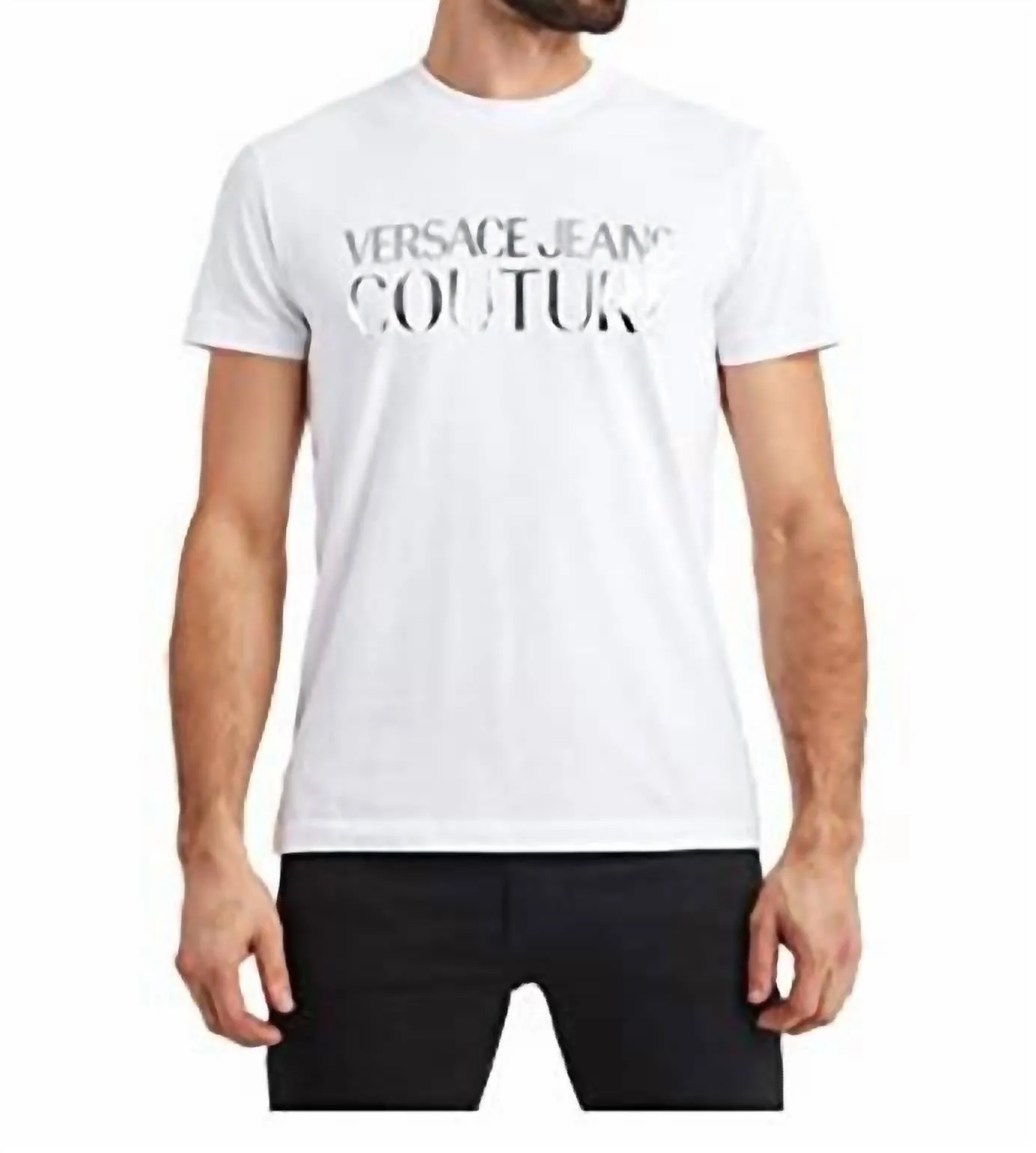 Men's Metallic Logo Short Sleeve T-Shirt In White/silver