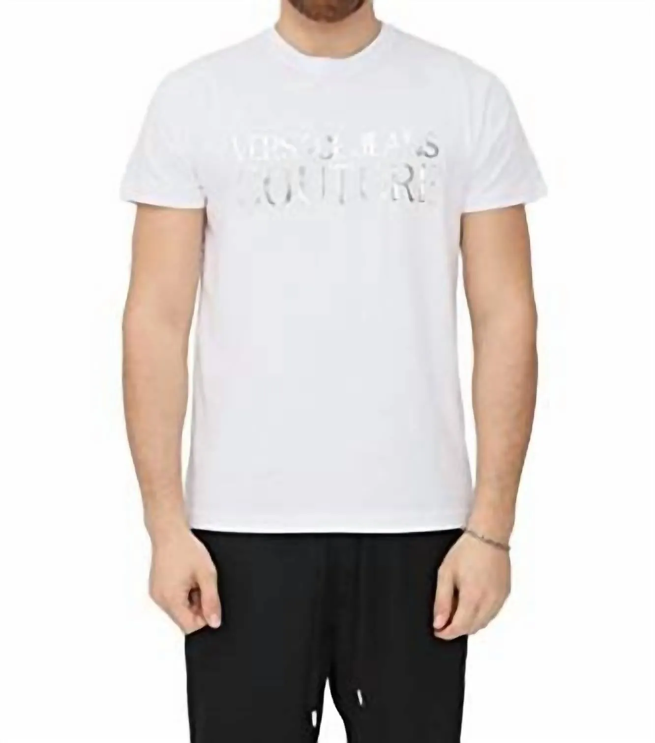 Men's Metallic Logo Short Sleeve T-Shirt In White/silver