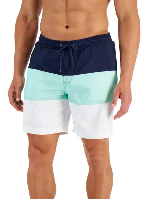 Mens Striped Colorblocked Swim Trunks