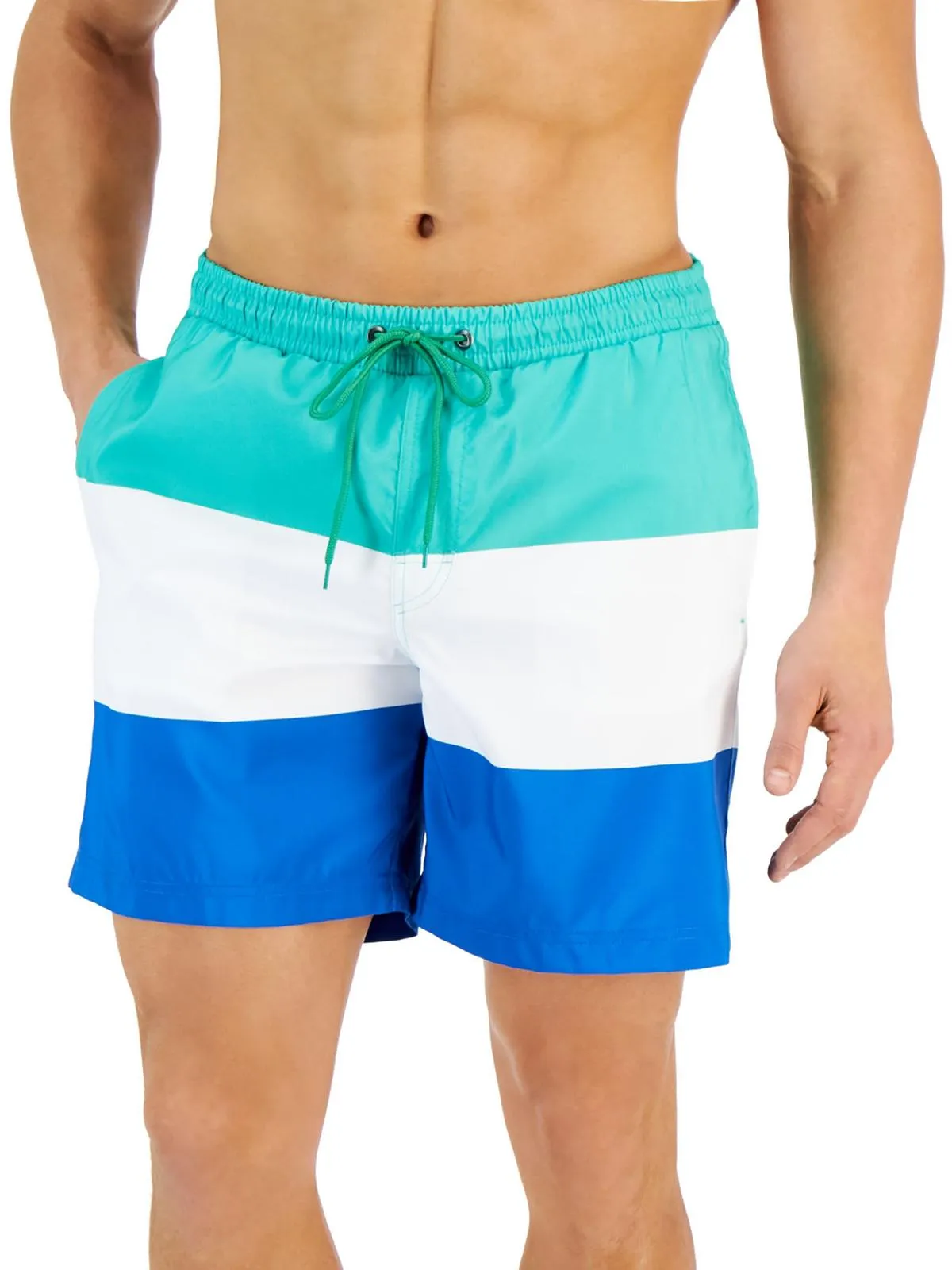 Mens Striped Colorblocked Swim Trunks
