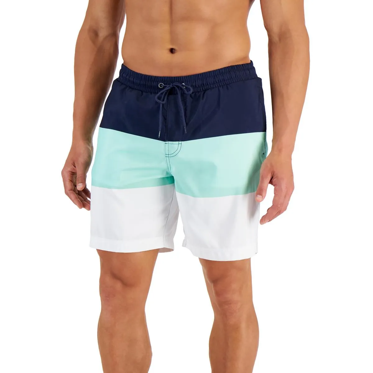 Mens Striped Colorblocked Swim Trunks