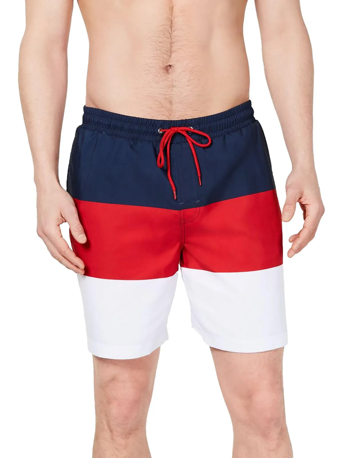 Mens Striped Colorblocked Swim Trunks