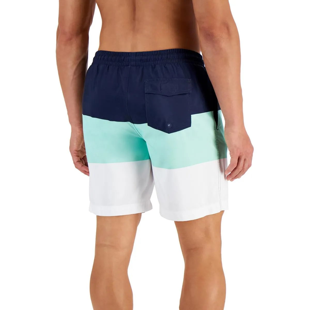Mens Striped Colorblocked Swim Trunks