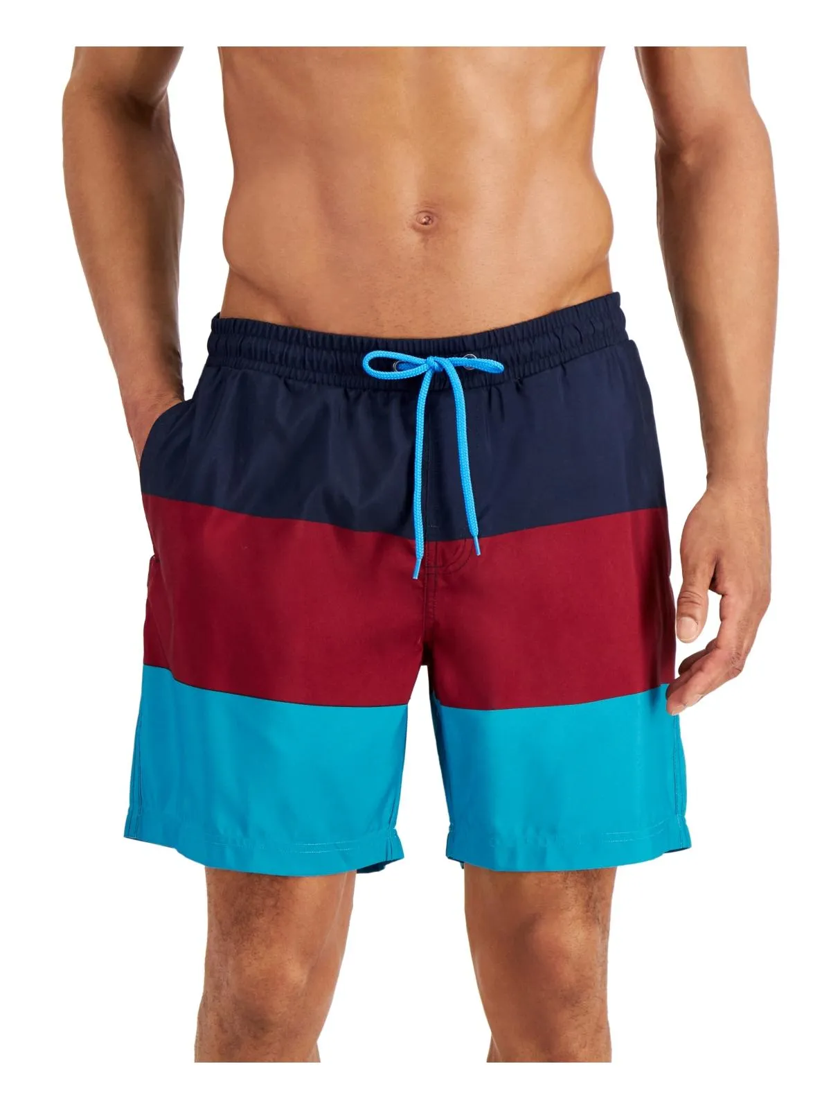 Mens Striped Colorblocked Swim Trunks