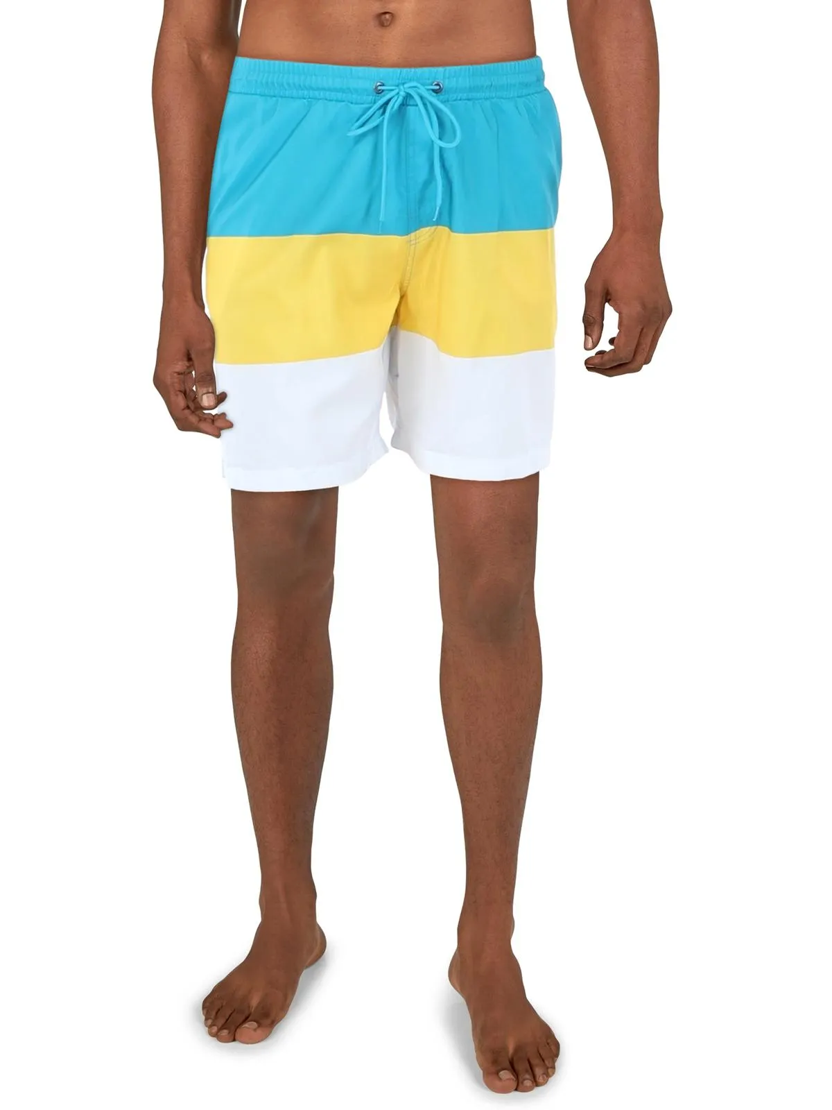 Mens Striped Colorblocked Swim Trunks