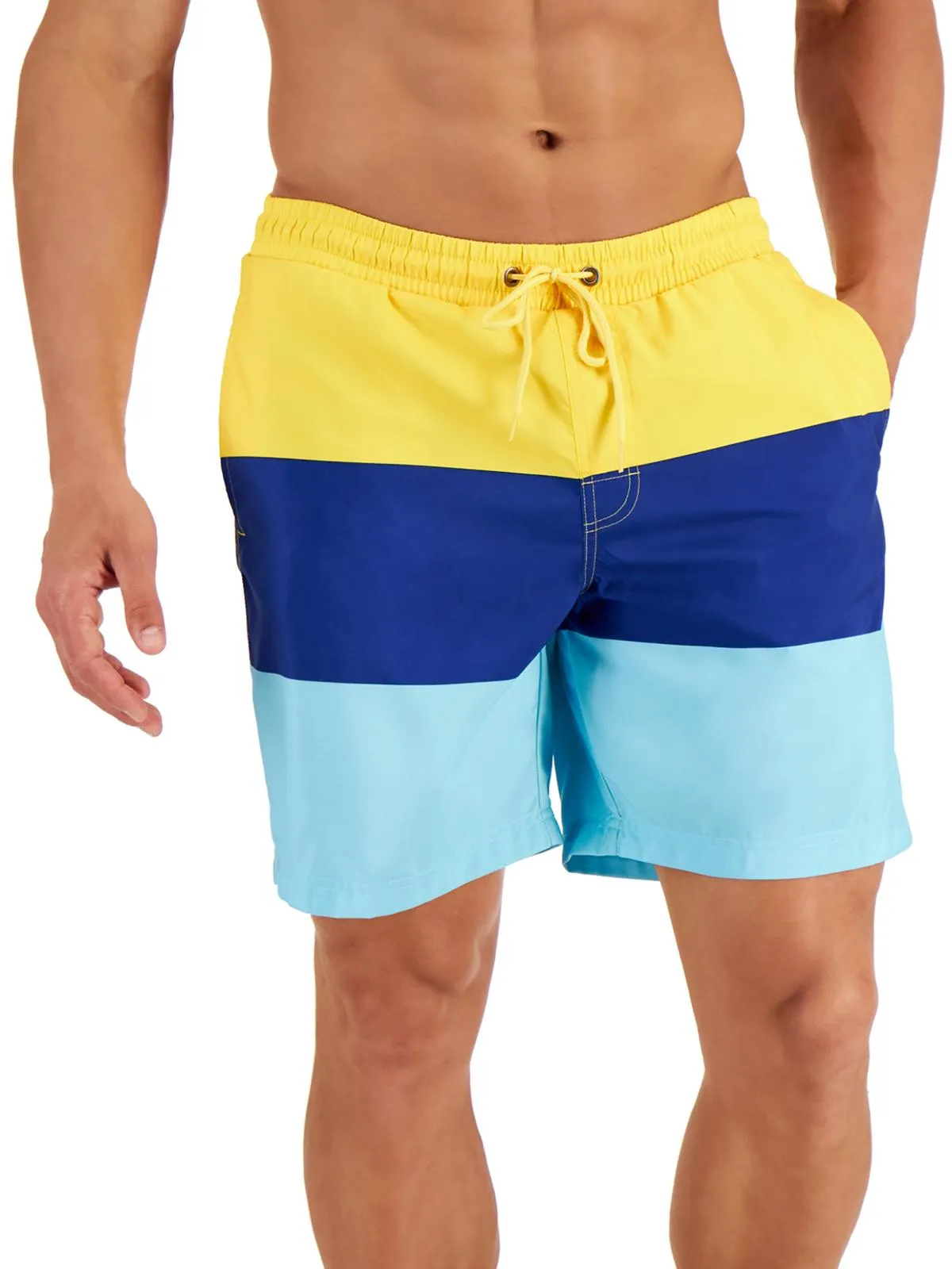 Mens Striped Colorblocked Swim Trunks