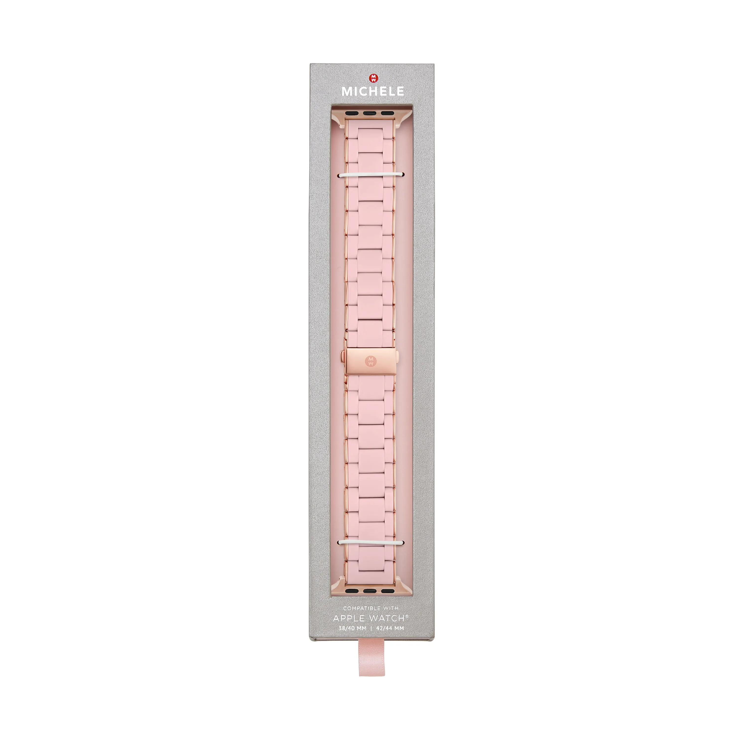 MICHELE Women's 38/40/41mm and 42/44/45/49mm Barely Pink and Pink Stainless Steel and Silicone Band for Apple Watch, MS
