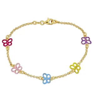 Mimi & Max Children's Multi-color Enamel Butterfly Charm Link Chain Bracelet in Yellow Plated Sterling Silver - 7.5 in.