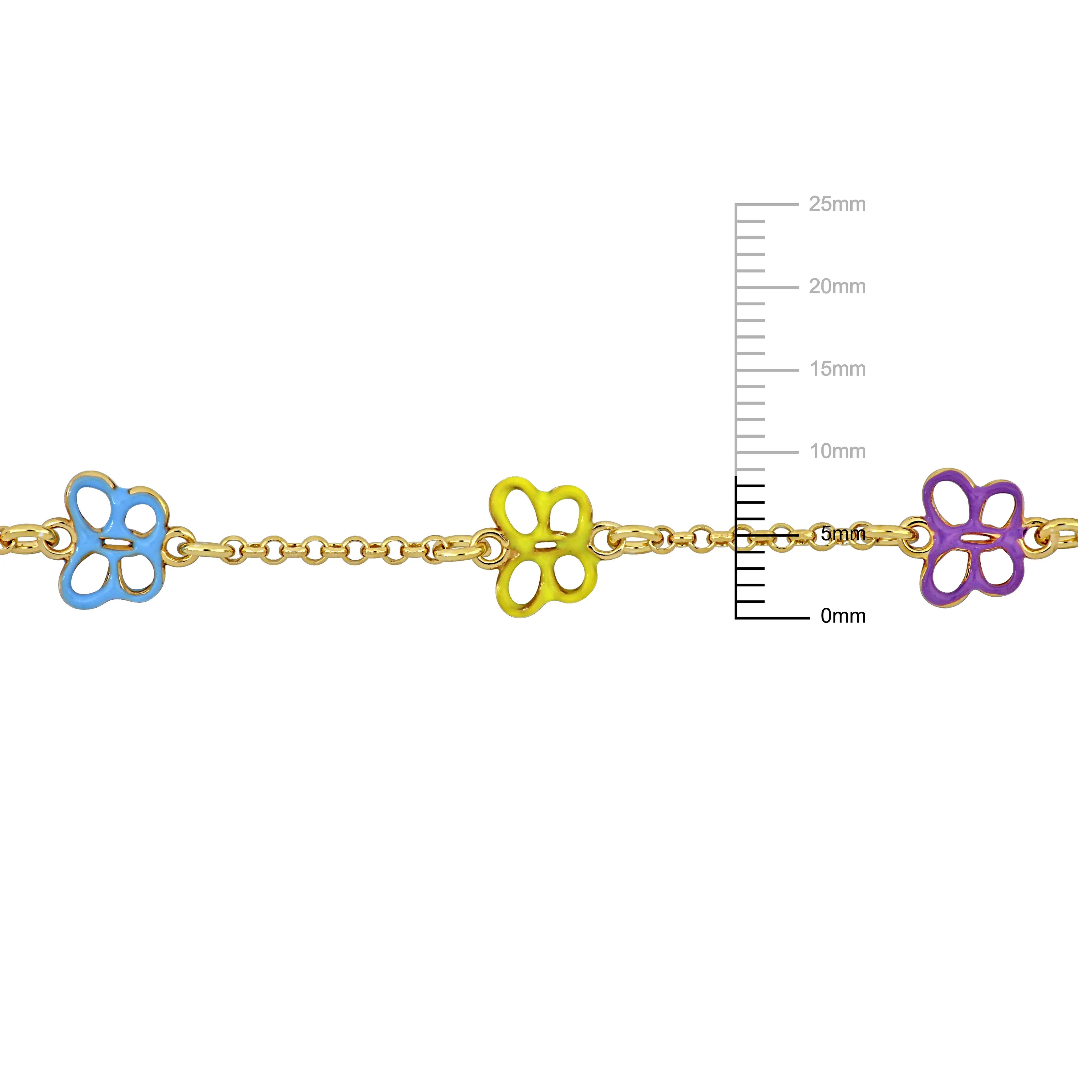Mimi & Max Children's Multi-color Enamel Butterfly Charm Link Chain Bracelet in Yellow Plated Sterling Silver - 7.5 in.