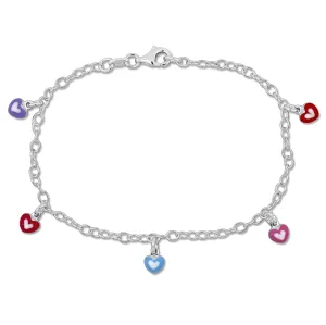 Mimi & Max Children's Multi-color Enamel Heart Charm Link Bracelet in Sterling Silver - 7.5 in.