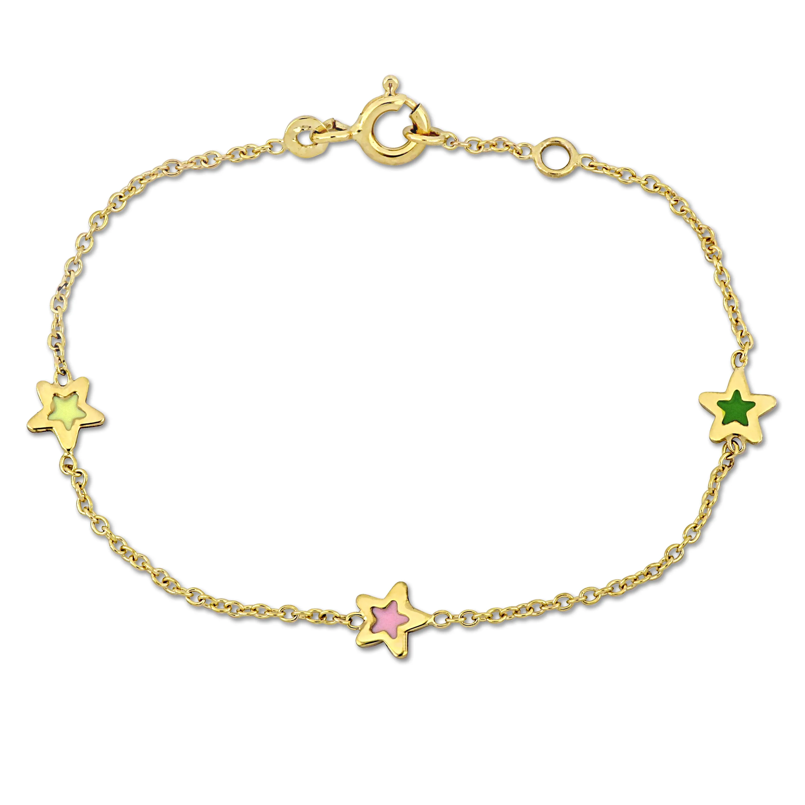 Mimi & Max Children's Multi-Color Enamel Star Charm Rolo Chain Link Bracelet in 14k Yellow Gold - 5 0.5 in.