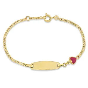 Mimi & Max Children's Pink Enamel Heart Charm ID Bracelet in 14k Yellow Gold - 5 0.5 in.
