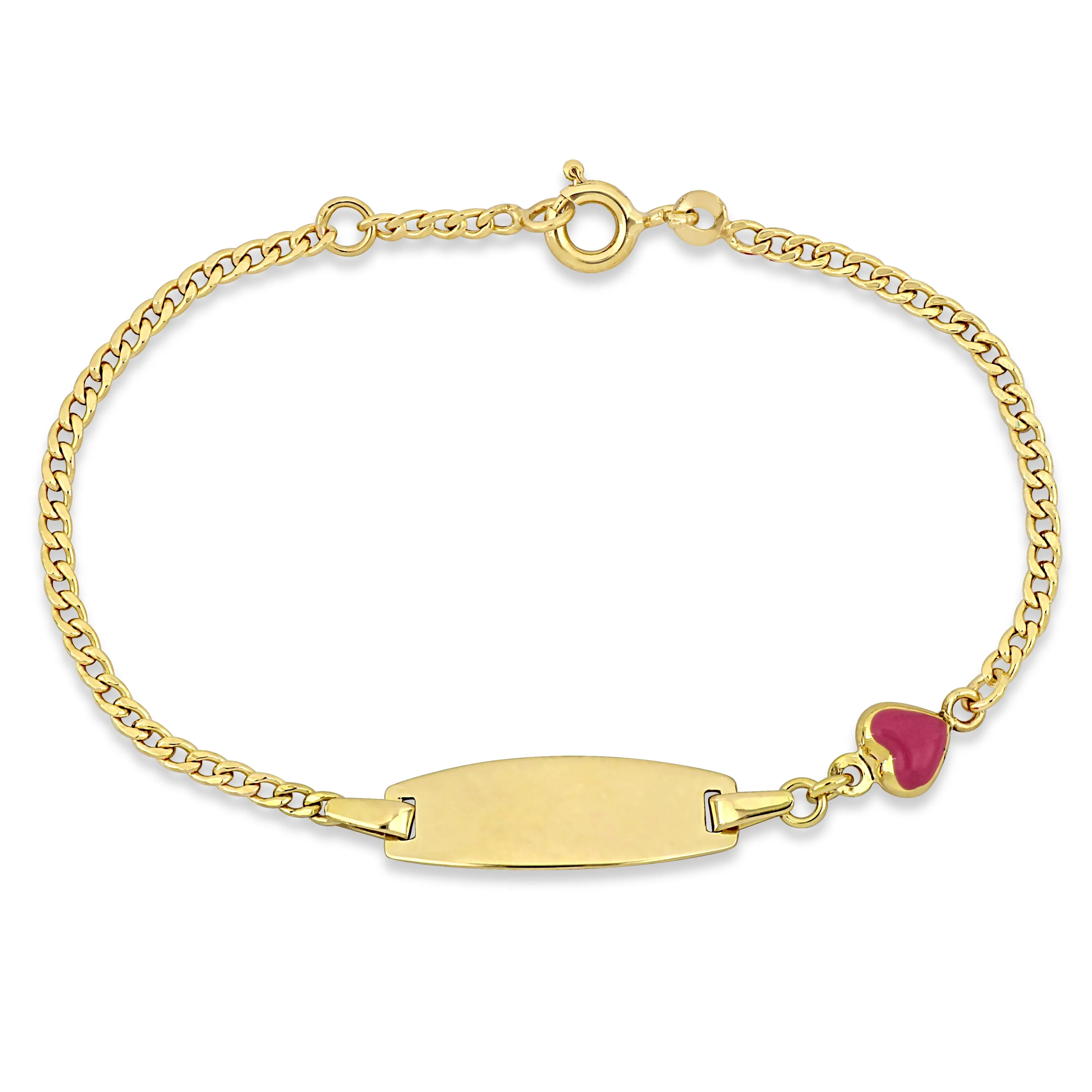 Mimi & Max Children's Pink Enamel Heart Charm ID Bracelet in 14k Yellow Gold - 5 0.5 in.