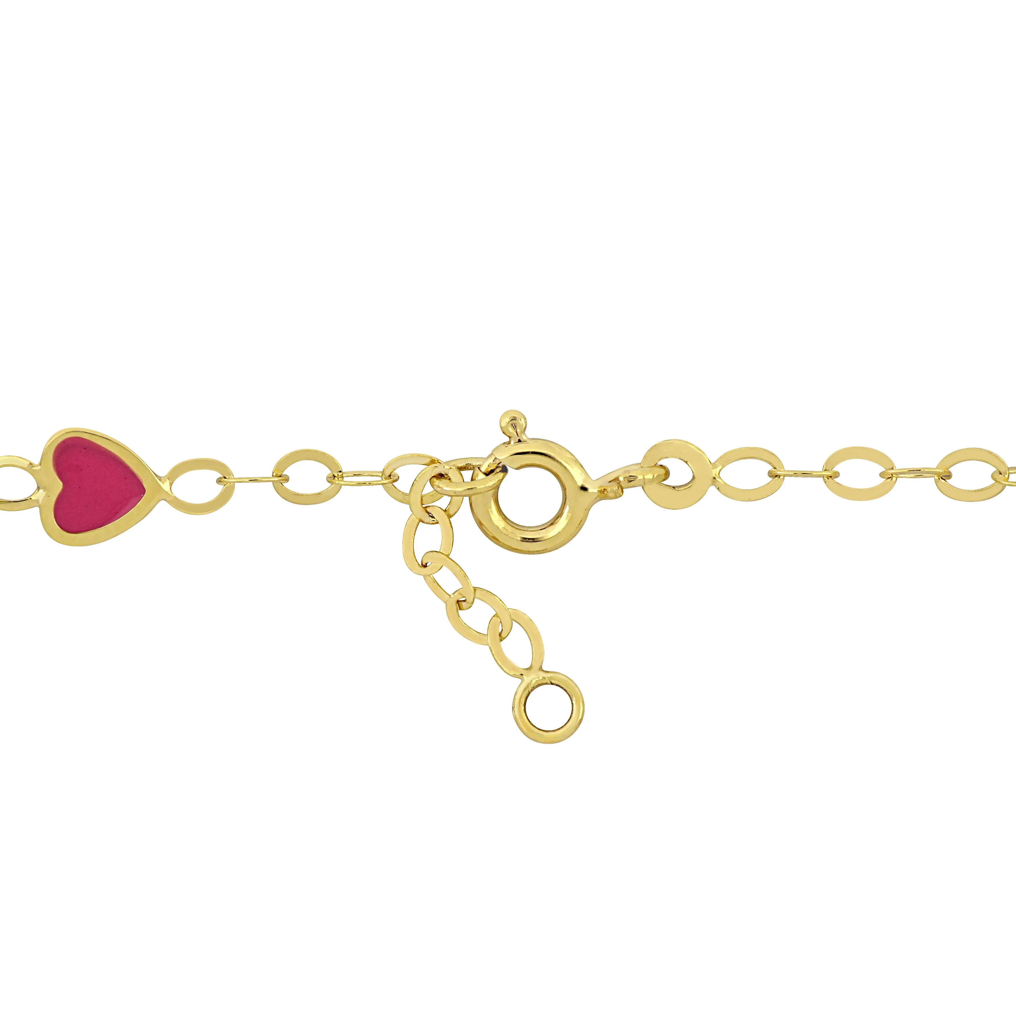 Mimi & Max Children's Pink Enamel Heart Charm Link Chain Station Bracelet in 14k Yellow Gold - 7 in.