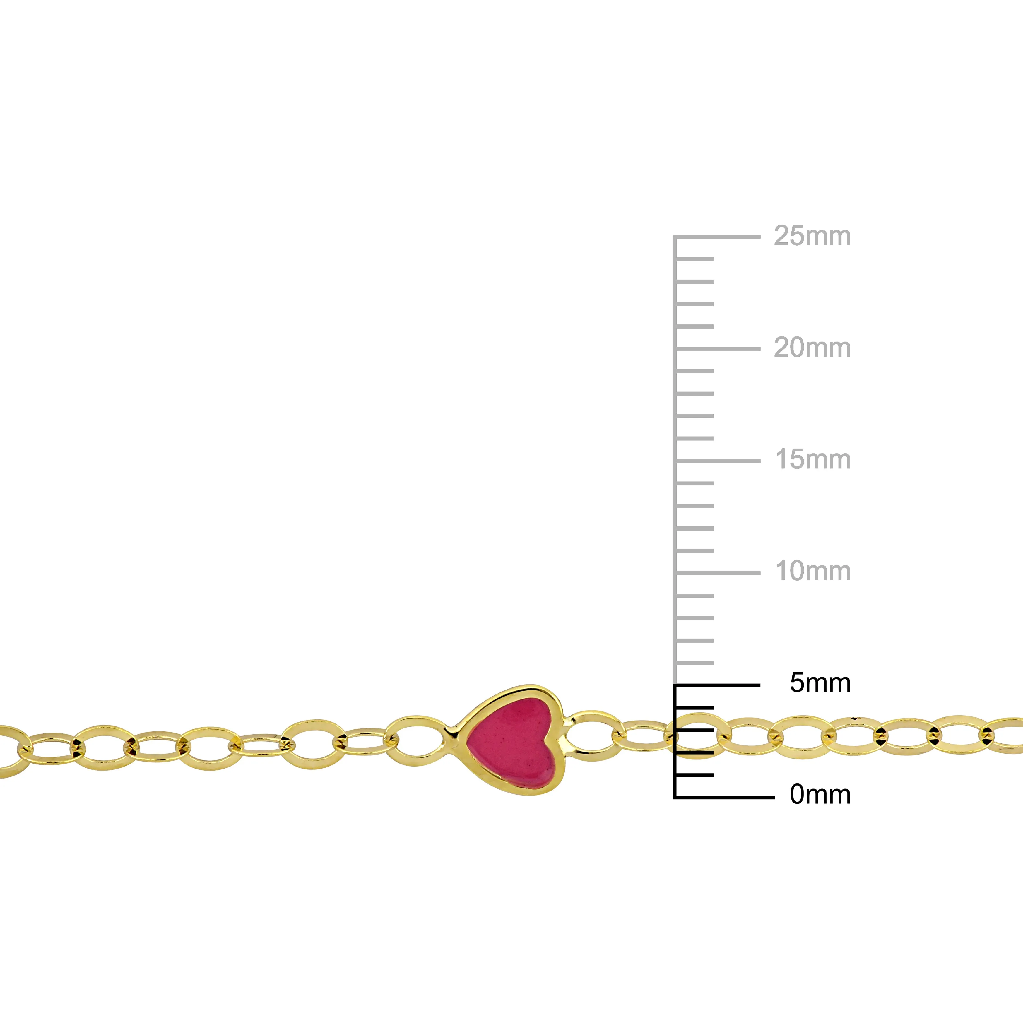 Mimi & Max Children's Pink Enamel Heart Charm Link Chain Station Bracelet in 14k Yellow Gold - 7 in.