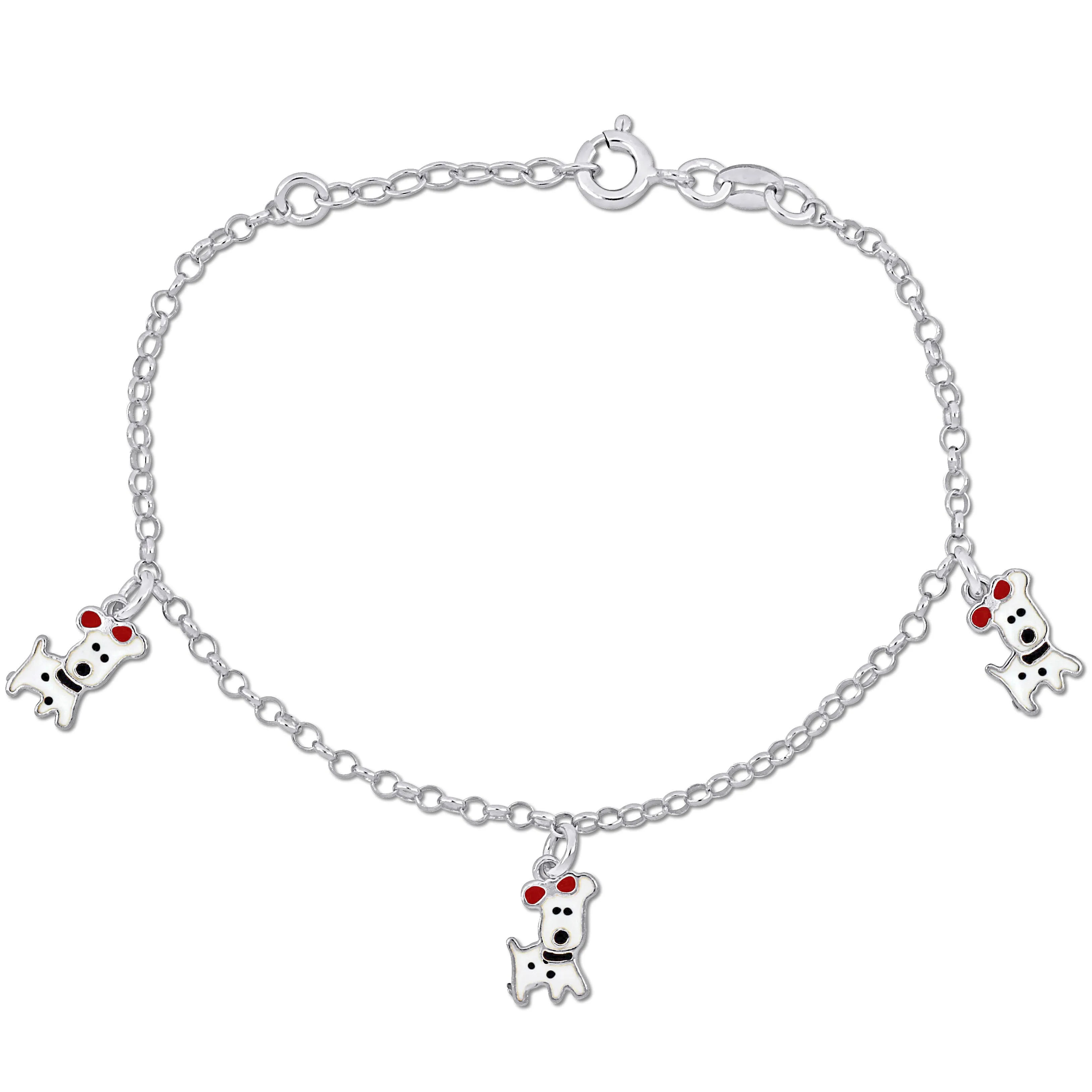Mimi & Max Children's White Dog Charm on 2mm Rolo Chain Station Bracelet in Sterling Silver - 6.5 0.5 in.