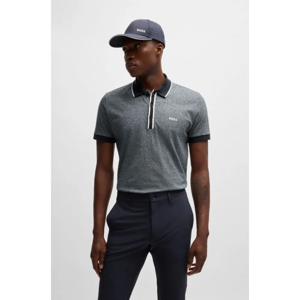 Mouliné-cotton polo shirt with striped trims