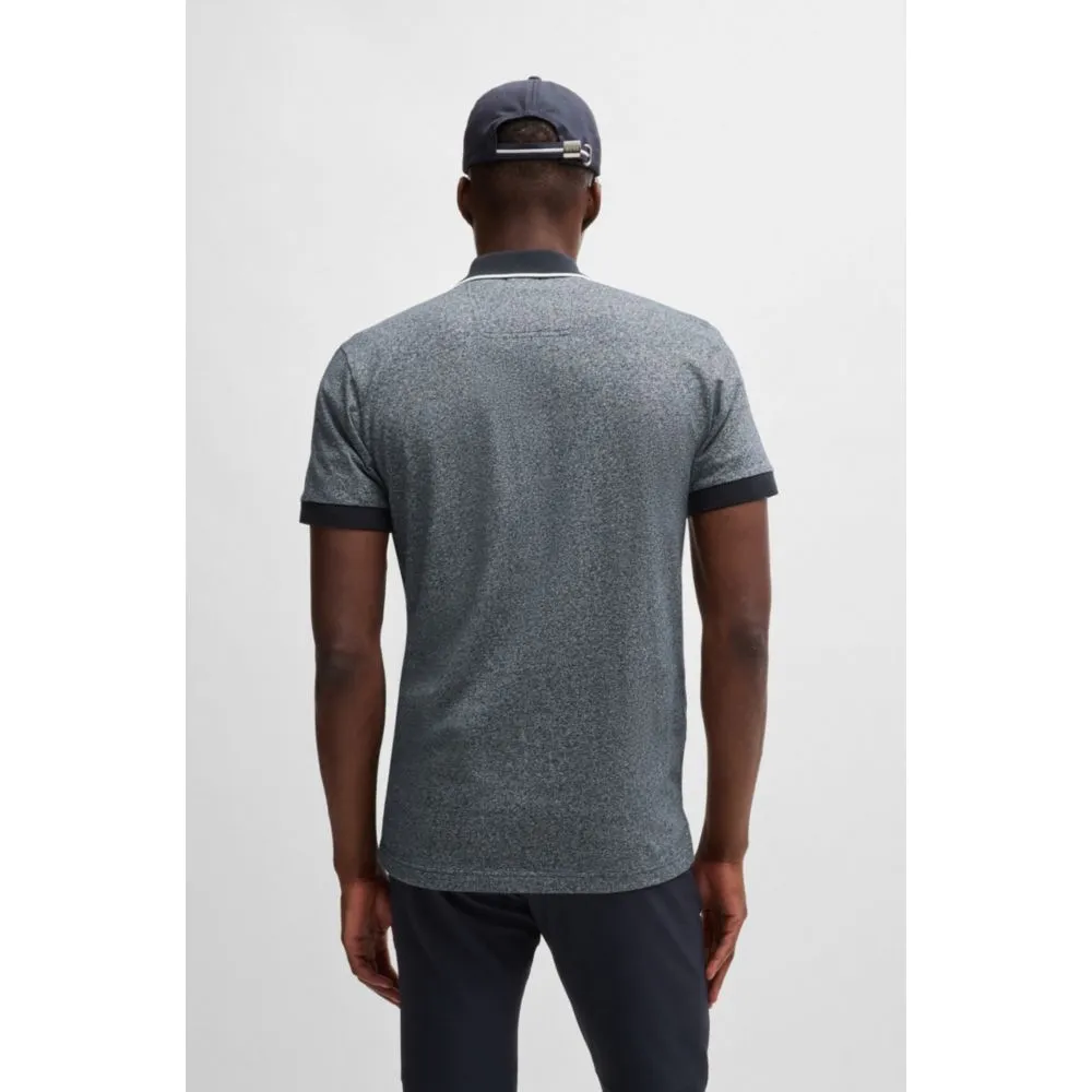 Mouliné-cotton polo shirt with striped trims