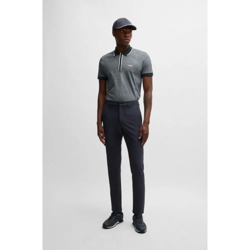 Mouliné-cotton polo shirt with striped trims