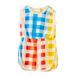 Multicolor Plaid Print Sleeveless Romper