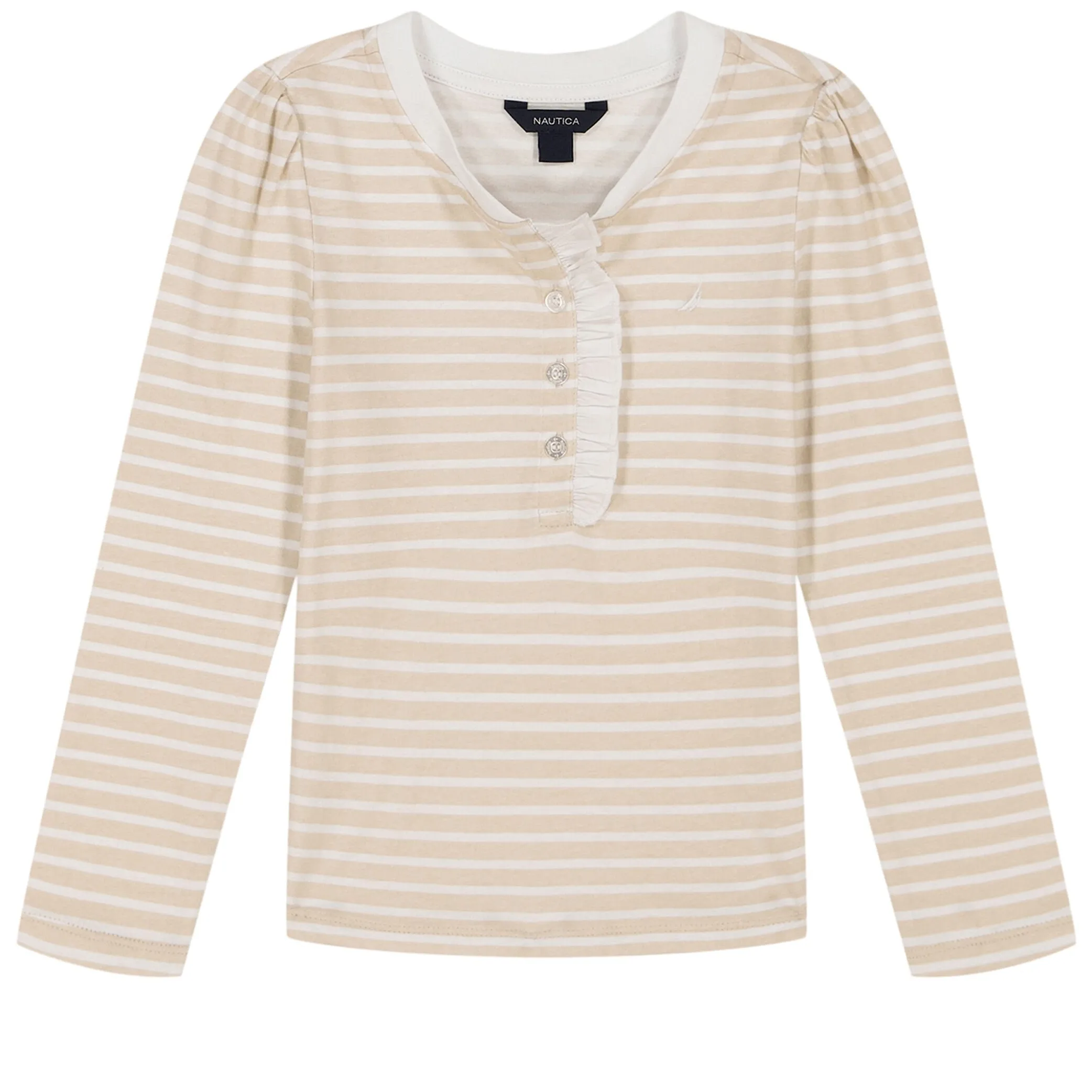 Nautica Little Girls' Striped Trim Long Sleeve Henley Top (4-6X)